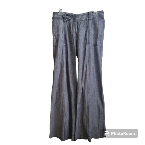 Women Wide Leg Dress Pants Size 6 Herringbone 98% Cotton Flowey Palazzo Business - Picture 1 of 10